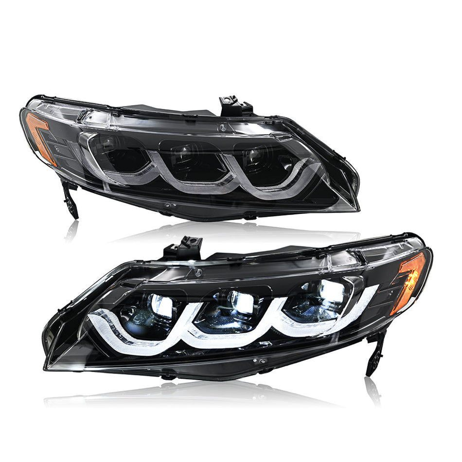 TT-ABC New LED Headlights For 2006-2011 Honda Civic 4Dr 8Th Gen Sedan Animation Signal Headlight