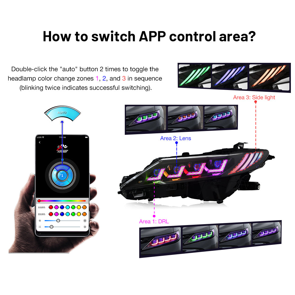 TT-ABC New RGB Headlights For 2018-2024 Toyota Camry LE SE XLE XSE TRD (Quad Projectors Headlights)-Toyota-TT-ABC