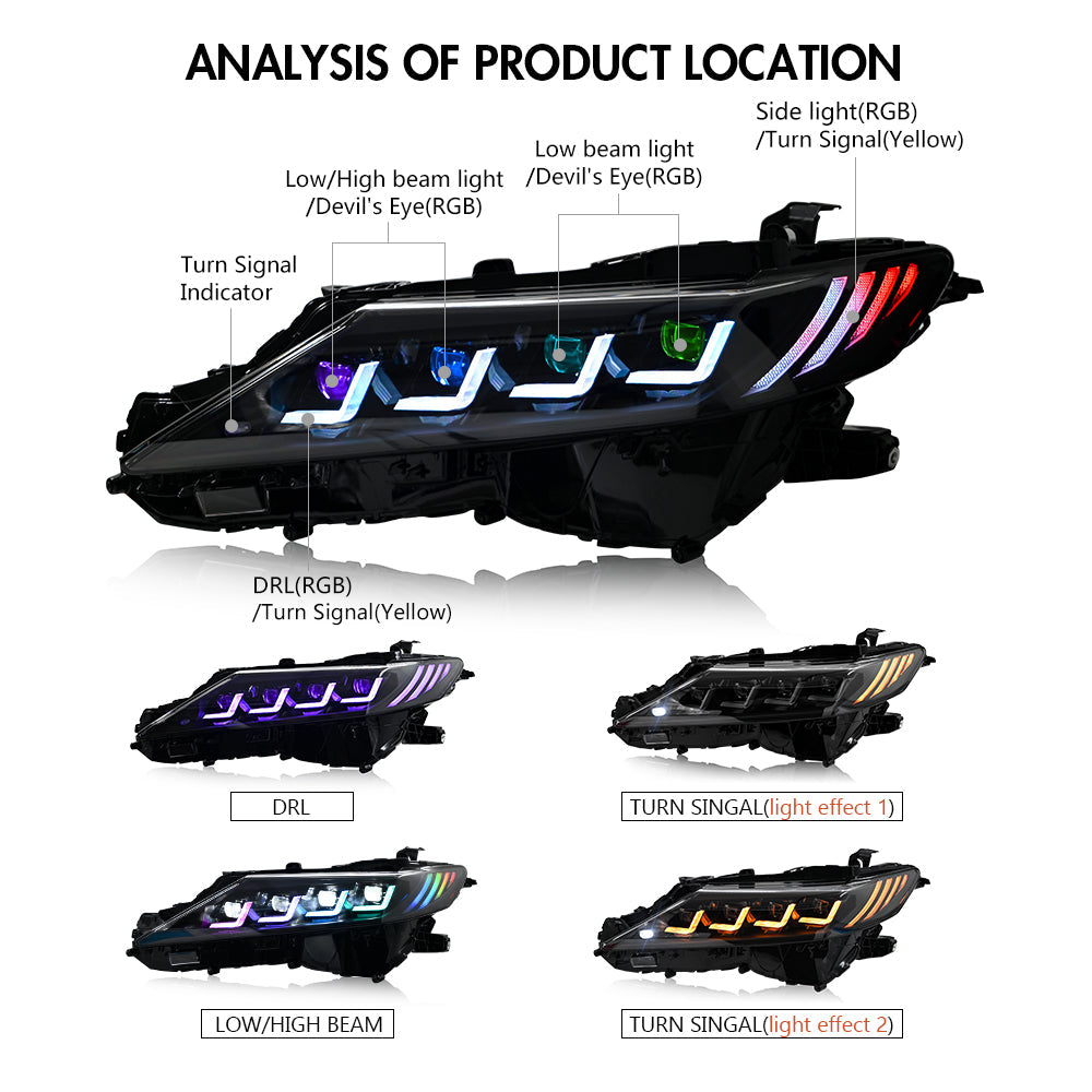TT-ABC New RGB Headlights For 2018-2024 Toyota Camry LE SE XLE XSE TRD (Quad Projectors Headlights)-Toyota-TT-ABC