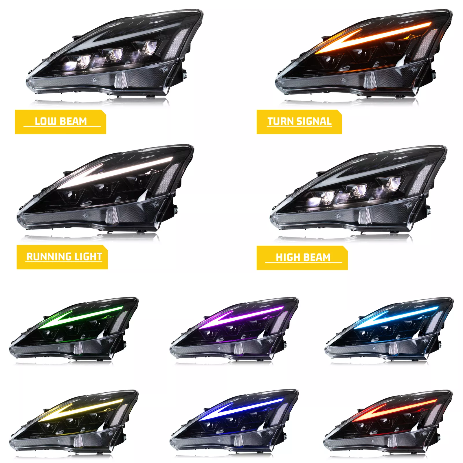 TT-ABC RGB Headlight for Lexus IS250/ IS250C IS350 IS350C IS220d 2006-2013, ISF 2008-2014 With DRL Start UP Animation & Sequential Indicator-Lexus-TT-ABC