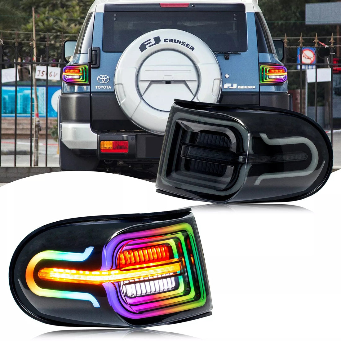 TT-ABC RGB Tail Lights For 2007-2021 Toyota FJ Cruiser Rear Lamps ...