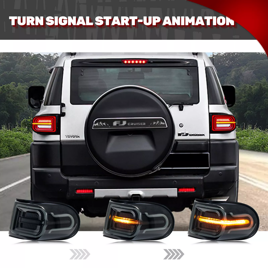 TT-ABC RGB Tail Lights for 2007-2020 Toyota FJ Cruiser Sequential Rear ...