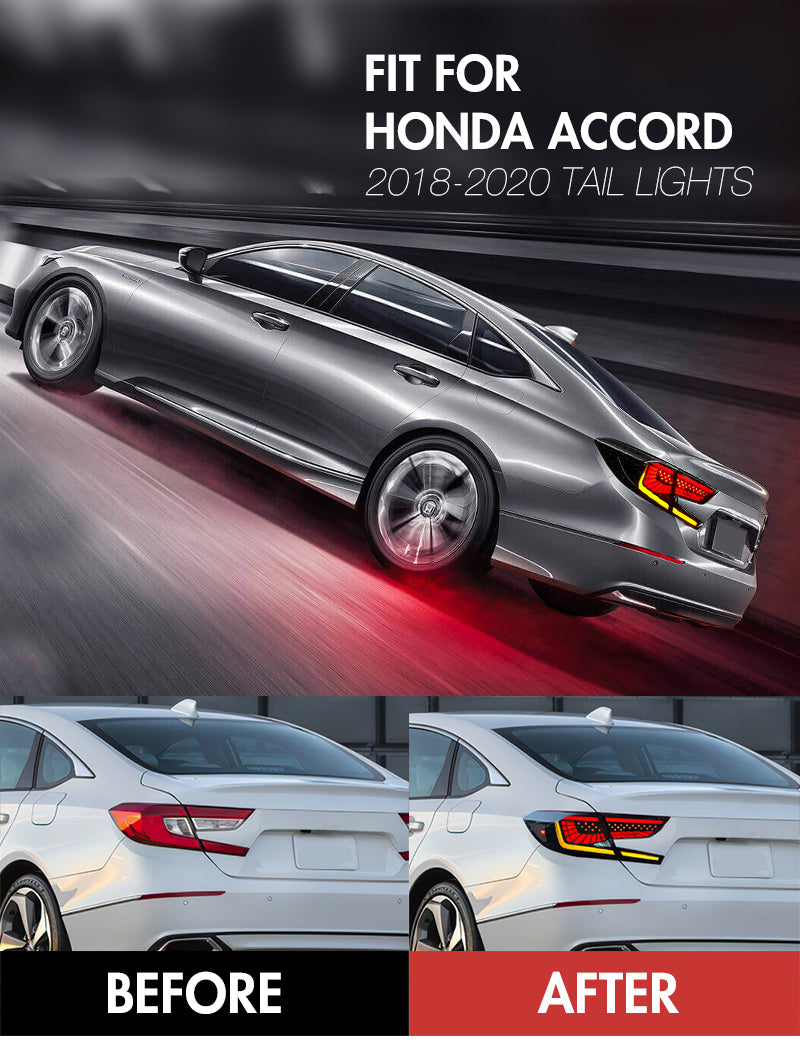 TT-ABC - Honda Accord 10th Gen 2018-2022 Led Tail Lights Compatible with w/3D Scanning Dynamic Animation w/ Starry Breathing DRL, w/Sequential, Smoked/Tinted-Honda-TT-ABC-70*41*25-TT-ABC