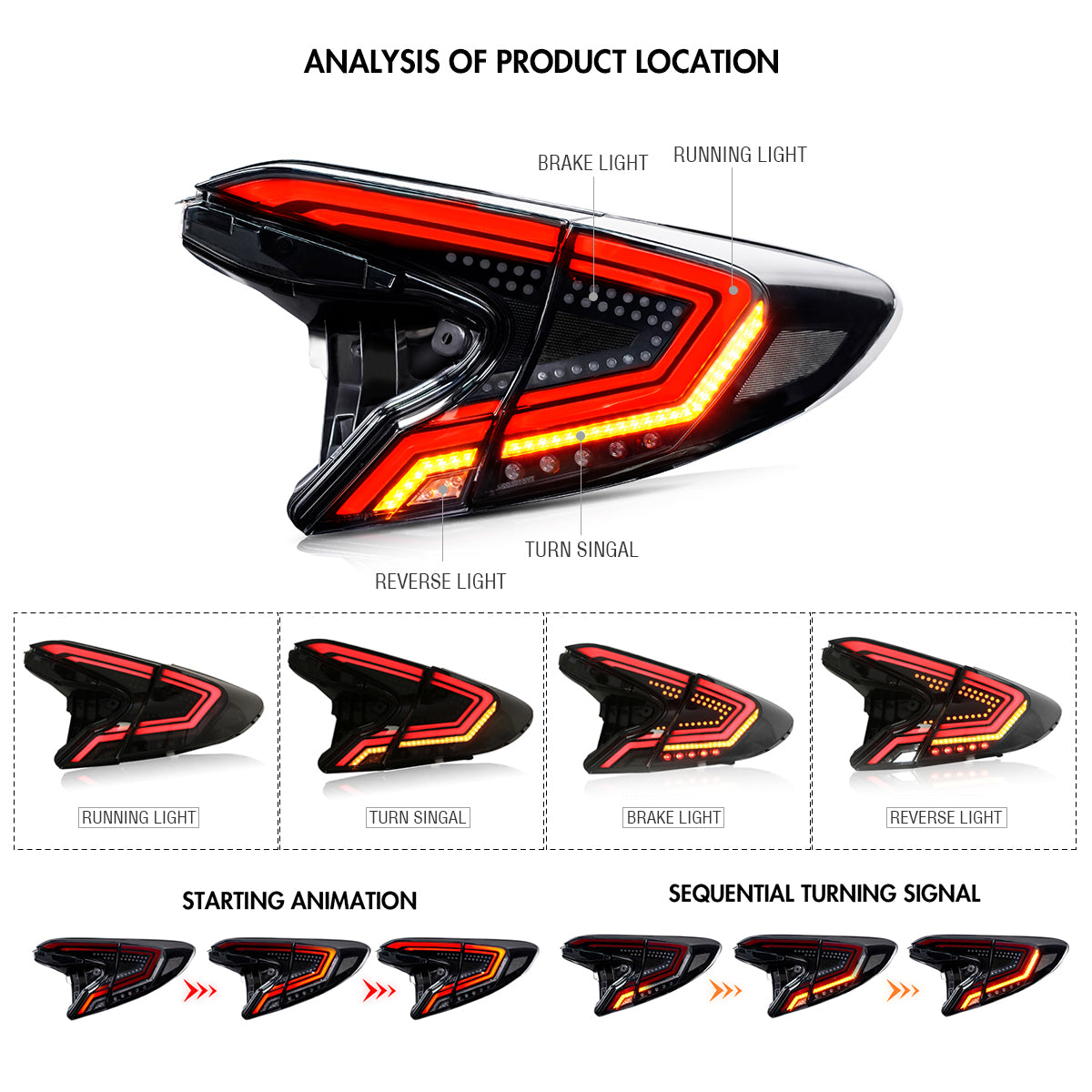 TT-ABC - 18-20 Toyota CHR / C-HR Led Tail Lights (Somked/Red)