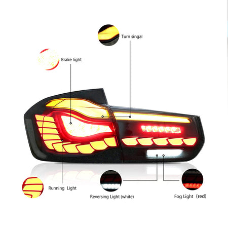 TT-ABC - Led Tail Lights For BMW 3 Series F30 F35 F80 2012-2019 Start-up Animation(Smoked/Red)-BMW-TT-ABC-TT-ABC