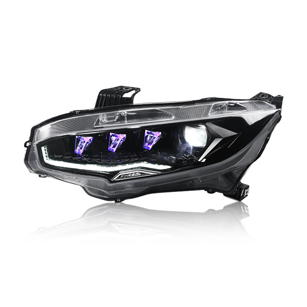 TT-ABC - New Accessories for 2016-2021 Honda Civic Headlights Assembly Sedan Hatchback Coupe 10th Gen Led Headlight Sport EX Type R DRL Sequential Turn Signals Diamond Startup Projector Replacement Lamp Purple Version 1 Pair (Left Hand Drive)-Honda-TT-ABC-TT-ABC