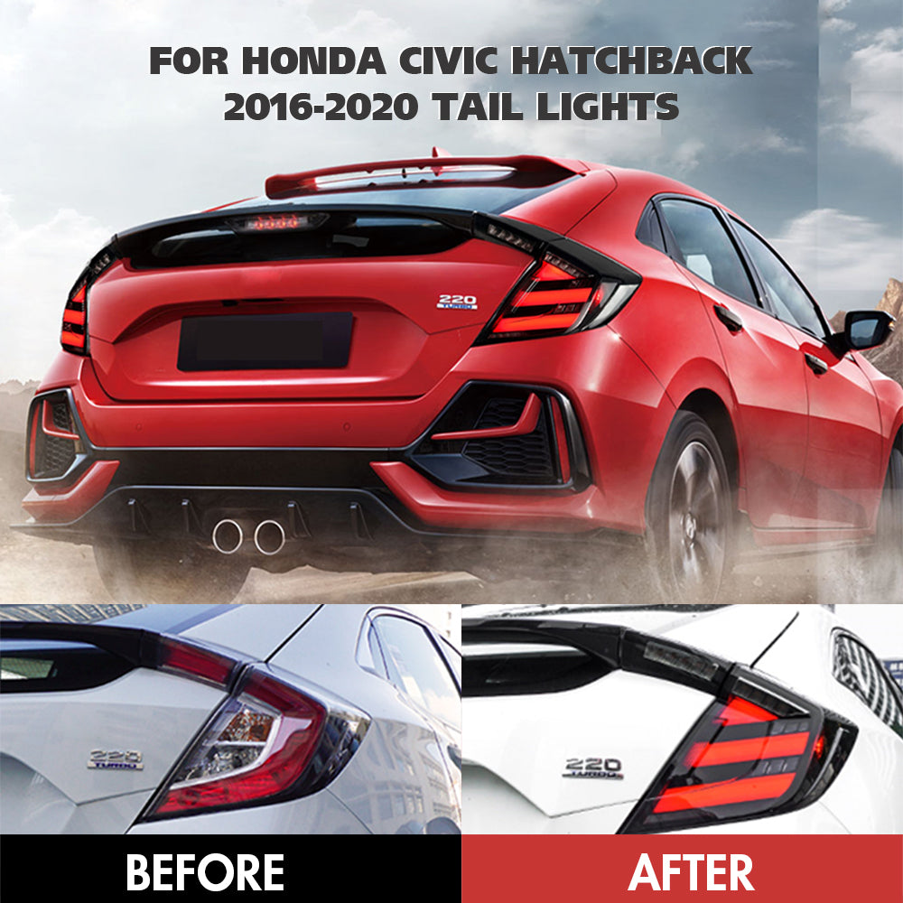 TT-ABC - For 2016-2021 Honda Civic Hatchback Tail lights (Smoked/Clear)-Honda-TT-ABC-TT-ABC