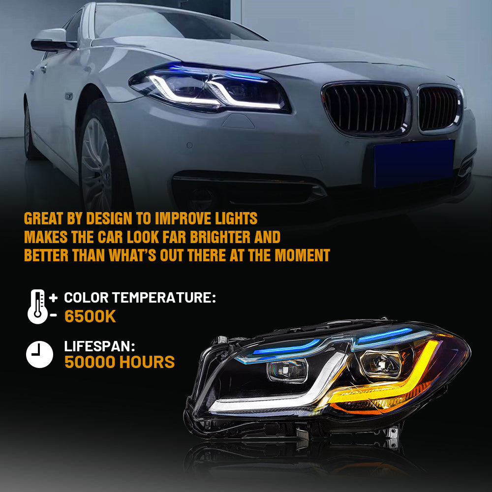 TT-ABC - New Headlamps for 2011-2017 BMW F10 Headlight Hid 5 Series Accessories Updated 2021 M5 Competition Style Led Turn Signals Assembly Blue DRL Custom Replacement Front Lamp-BMW-TT-ABC-TT-ABC