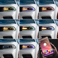 2015-2020ダッジチャージャーRGB LEDヘッドライトアセンブリシーケンシャルターンシグナル付きプロジェクターダイナミックアニメーション