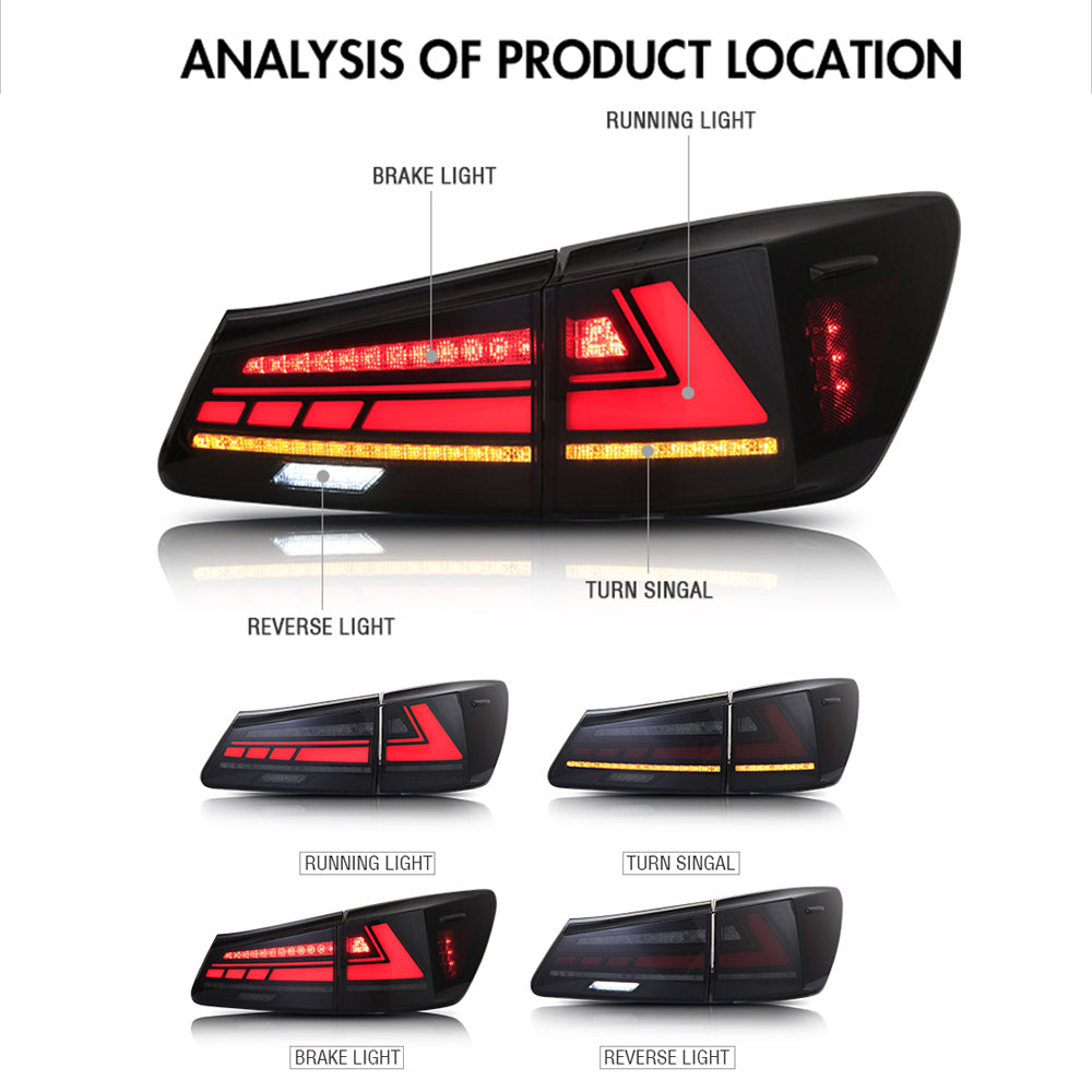 TT-ABC - LED Tail Light For Lexus IS250 IS350 ISF 2006-2012 Sequential Signal Light (Smoked/Red)-Lexus-TT-ABC-TT-ABC