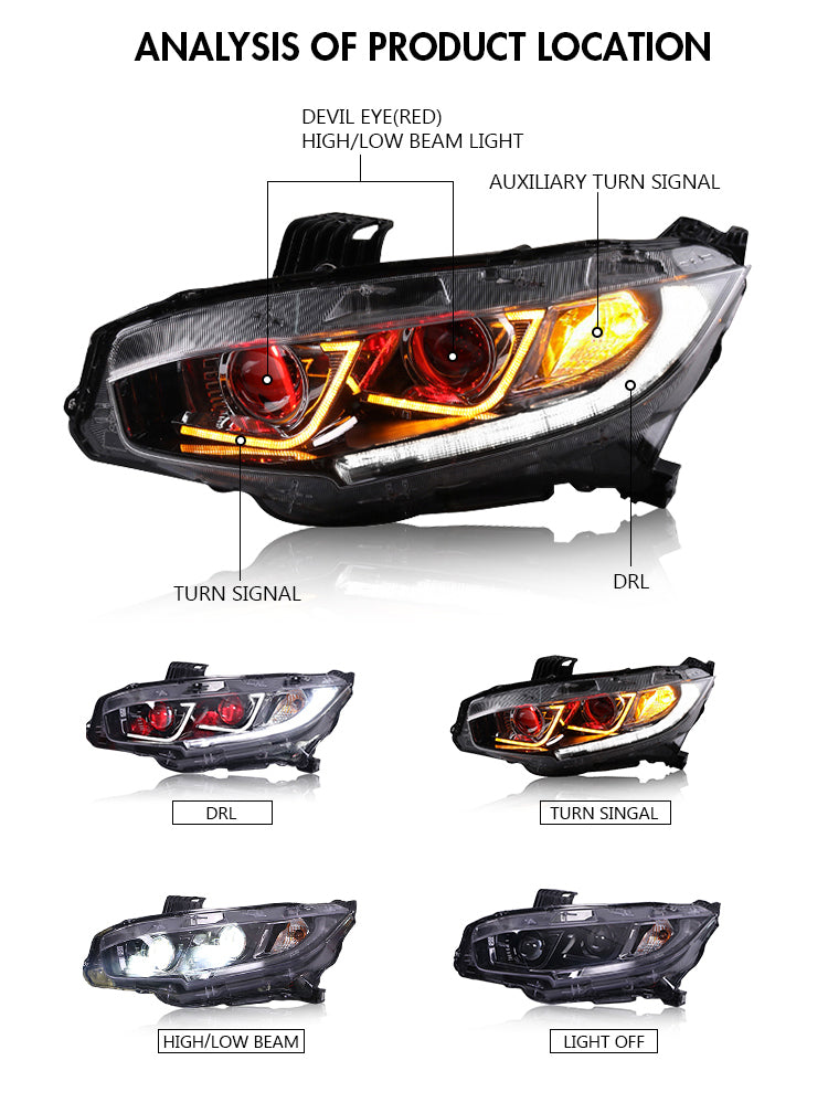 TT-ABC - Car Lights automotive For Honda Civic Headlights 2016 - 2020 New Type LED Headlight Assembly Signal Auto Accessories Lamp-Honda-TT-ABC-70*33*61-TT-ABC