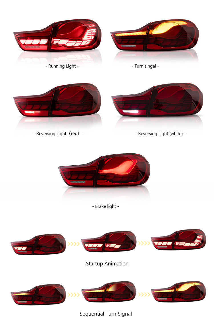 TT-ABC - LED Continuous Tail Lights for 2014-2020 BMW F32 F33 F82 F83 M4 4 Series Tail Lights - Dragon Scale (Smoked/Red)-BMW-TT-ABC-TT-ABC