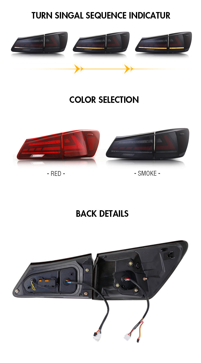 For 2006-2012 Lexus IS250 IS350 ISF LED Tail Light Sequential Signal Light (Smoked/Red)