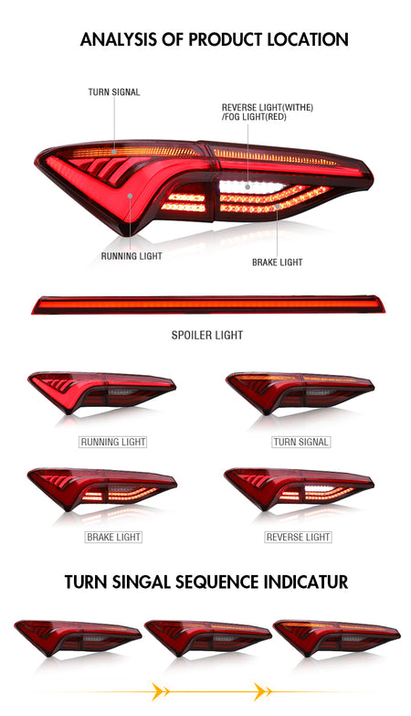 TT-ABC - For Toyota Avalon 2019-2021 LED Tail Lights Assembly LED Rear Lamps (Smoked/Red)-Toyota-TT-ABC-TT-ABC