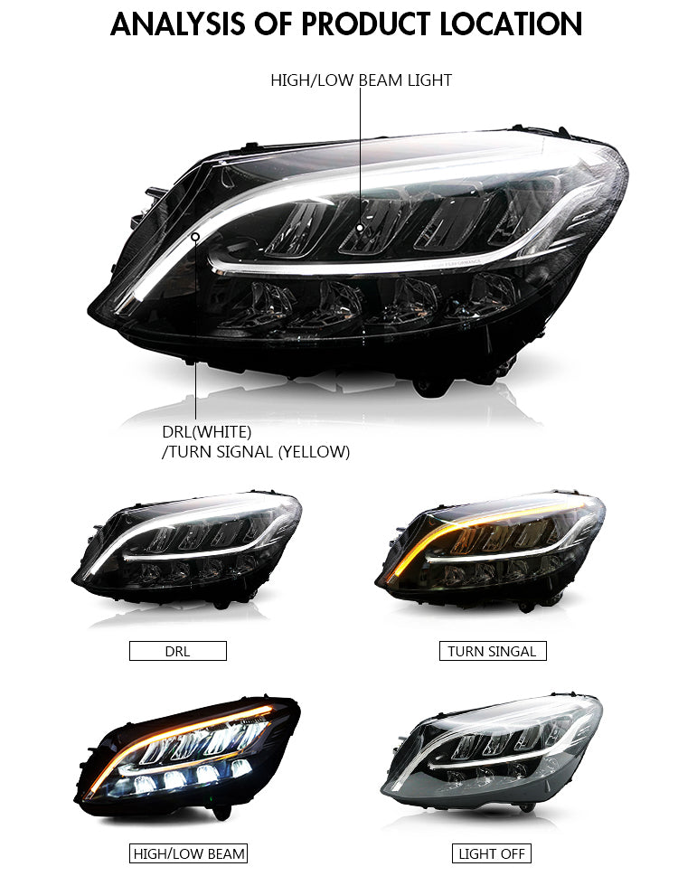 Faros LED para 2018-2020 Benz W205 C180 C200 Clase C DRL Asamblea de la lámpara delantera