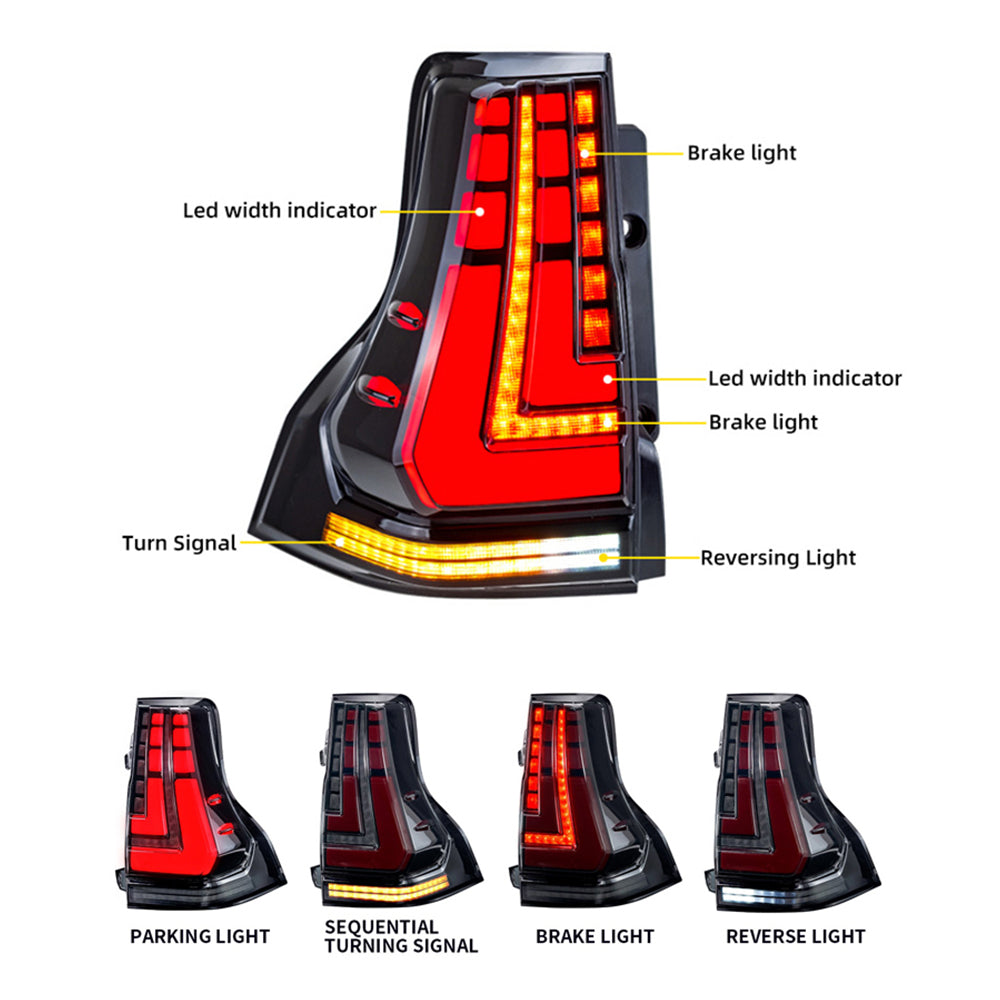 TT-ABC - Tail Lights With Flowing Lines Led For Toyota prado 2010-2020 (Smoked/Red)-Toyota-TT-ABC-TT-ABC